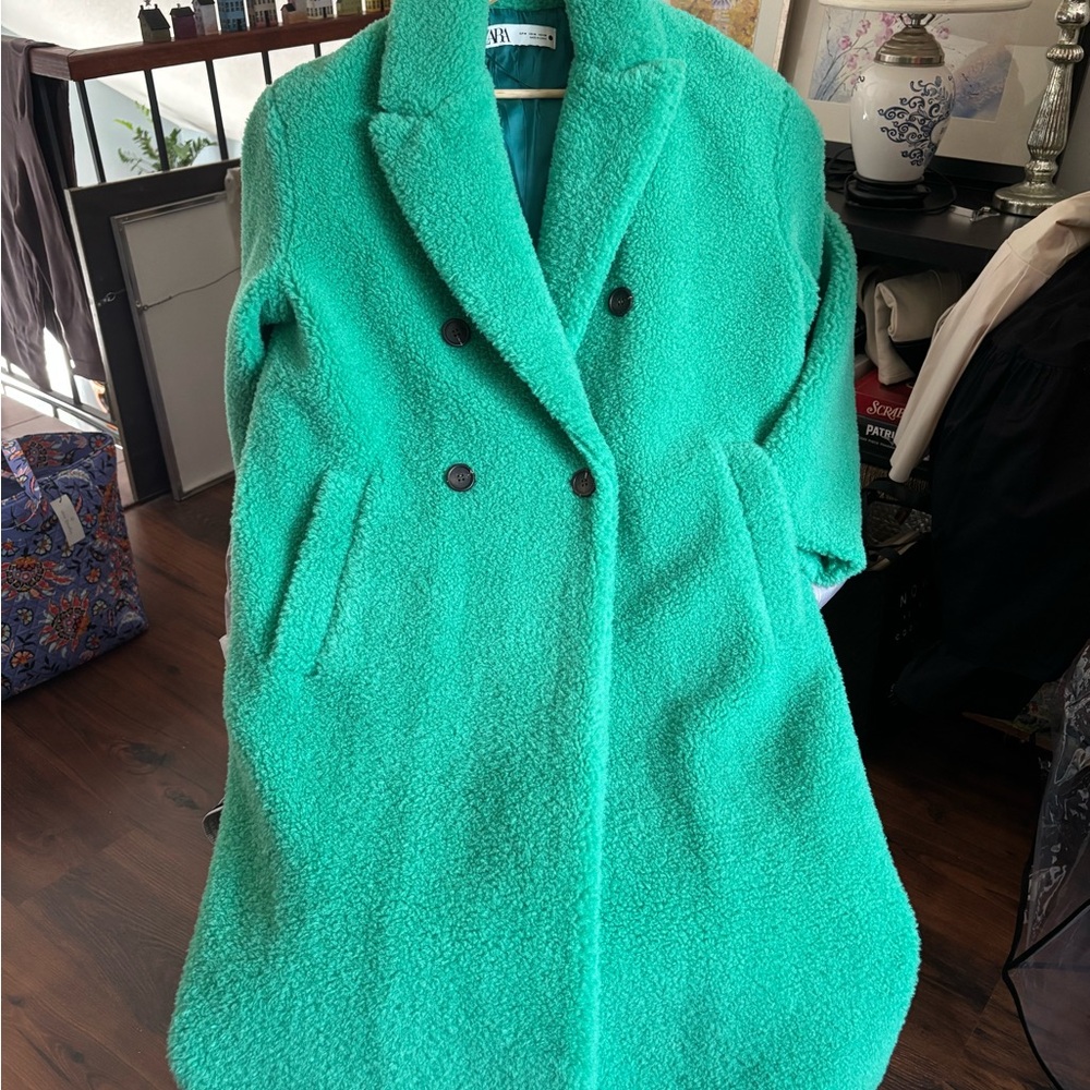 Zara Vibrant Green Teddy Jacket